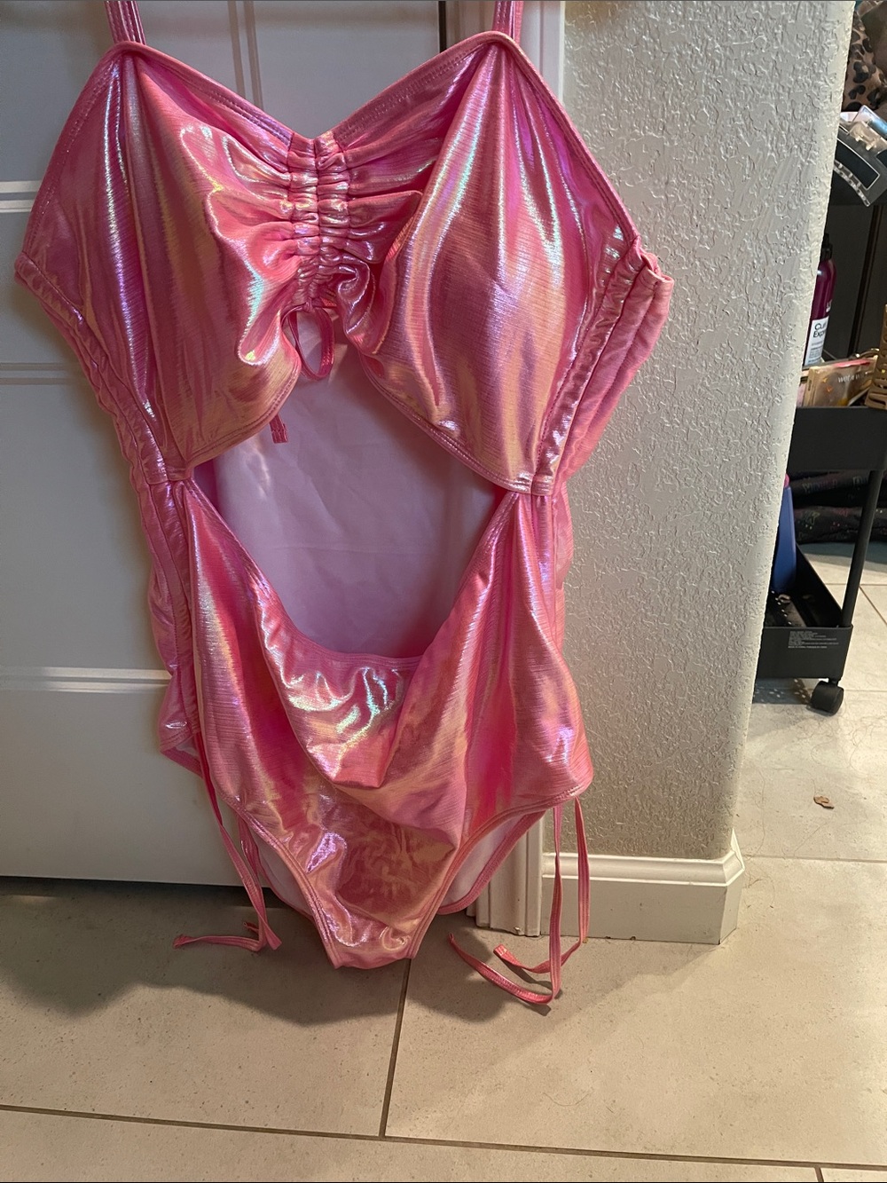 SHEIN Pink Iridescent Cutout One-Piece Swimsuit